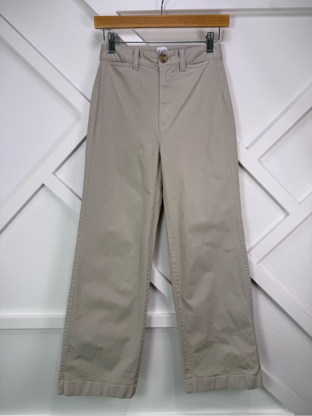 Gap High Rise Stride Ankle Pants Wide Leg Khaki Cotton Minimalist Preppy Size 00